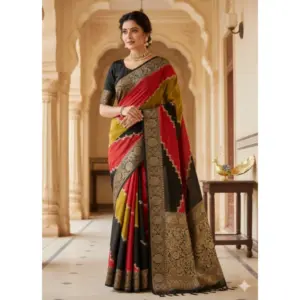 Women's Dola Silk Embellished Saree with Blouse – Multicolor