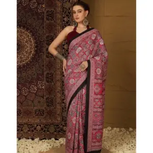 Women's Crepe Printed Saree with Blouse – Maroon