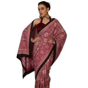 Women's Crepe Printed Saree with Blouse – Maroon