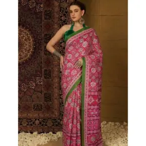 Women's Crepe Printed Saree with Blouse – Pink