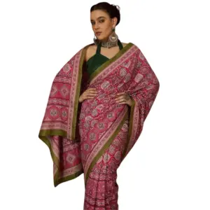 Women's Crepe Printed Saree with Blouse – Pink
