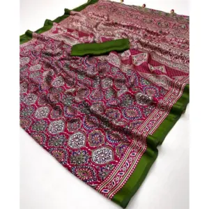 Women's Crepe Printed Saree with Blouse – Pink