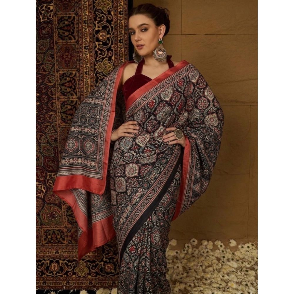 Women's Crepe Printed Saree with Blouse – Multicolor