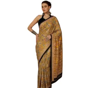 Women's Crepe Printed Saree with Blouse – Yellow
