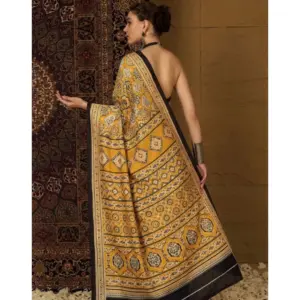 Women's Crepe Printed Saree with Blouse – Yellow