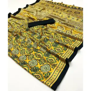Women's Crepe Printed Saree with Blouse – Yellow
