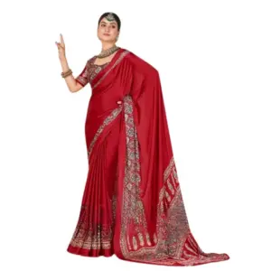 Women's Crepe Printed Saree with Blouse – Maroon