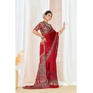 Women's Crepe Printed Saree with Blouse – Maroon
