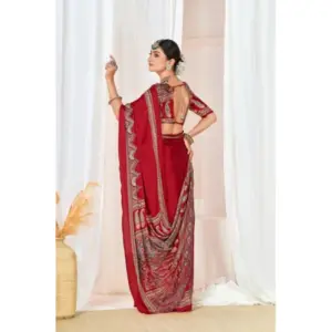Women's Crepe Printed Saree with Blouse – Maroon