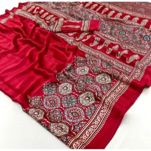 Women's Crepe Printed Saree with Blouse – Maroon