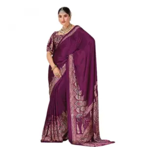 Women's Crepe Printed Saree with Blouse – Wine