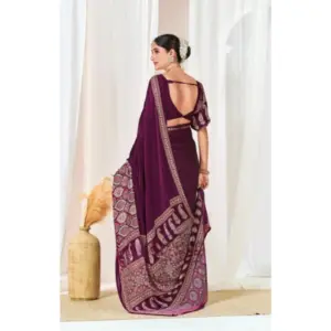 Women's Crepe Printed Saree with Blouse – Wine