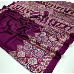 Women's Crepe Printed Saree with Blouse – Wine