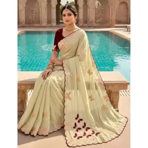 Women's Star Georgette Embellished Saree with Blouse – Beige-Maroon