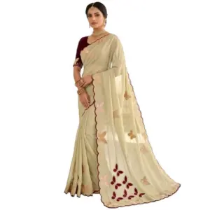 Women's Star Georgette Embellished Saree with Blouse – Beige-Maroon