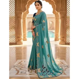 Women's Star Georgette Embellished Saree with Blouse – Blue