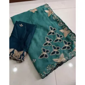 Women's Star Georgette Embellished Saree with Blouse – Blue