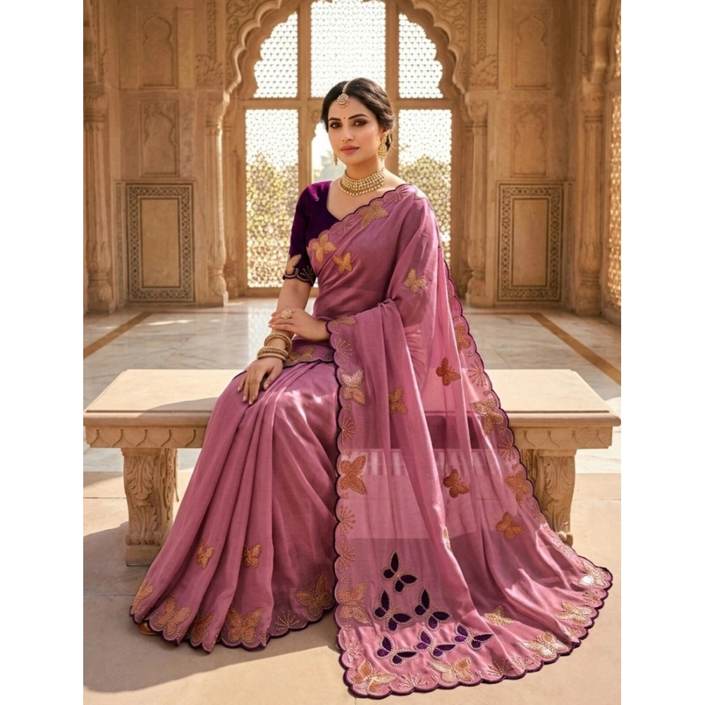 Women's Star Georgette Embellished Saree with Blouse – Dusty Purple-Blue