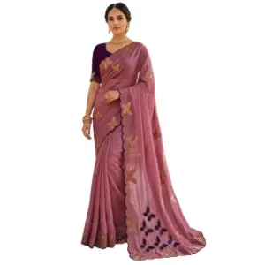 Women's Star Georgette Embellished Saree with Blouse – Dusty Purple-Blue