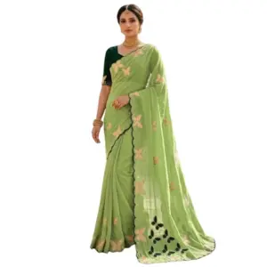 Women's Star Georgette Embellished Saree with Blouse – Green