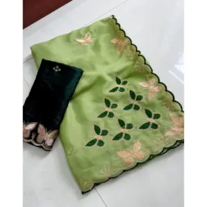 Women's Star Georgette Embellished Saree with Blouse – Green