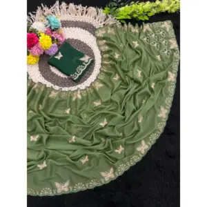 Women's Star Georgette Embellished Saree with Blouse – Green