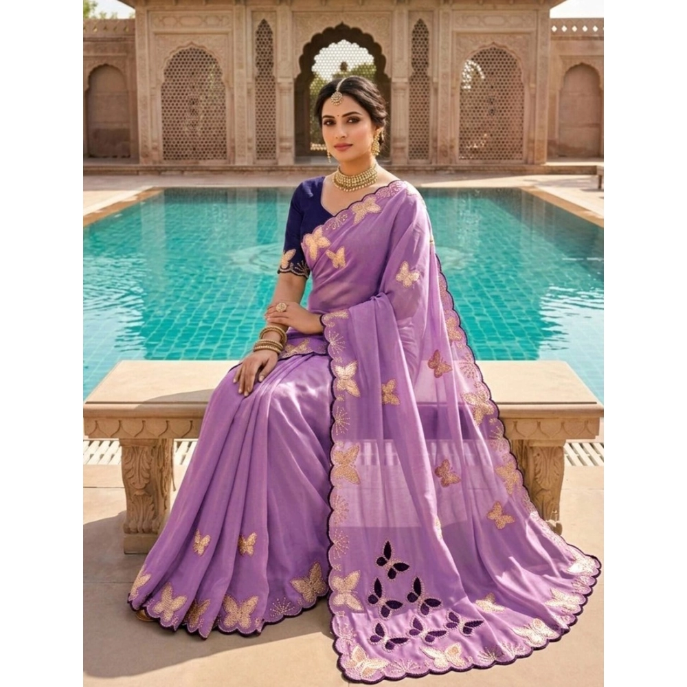 Women's Star Georgette Embellished Saree with Blouse – Lavender