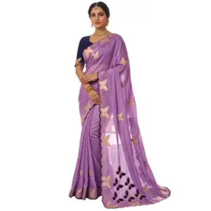 Women's Star Georgette Embellished Saree with Blouse – Lavender