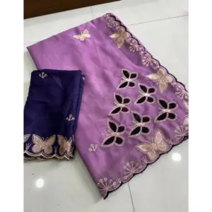 Women's Star Georgette Embellished Saree with Blouse – Lavender