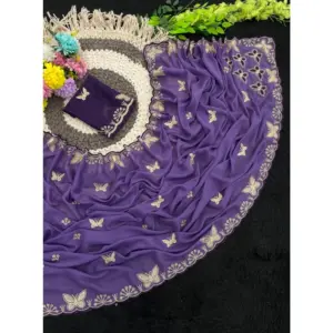 Women's Star Georgette Embellished Saree with Blouse – Lavender