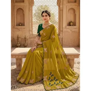 Women's Star Georgette Embellished Saree with Blouse – Mustard