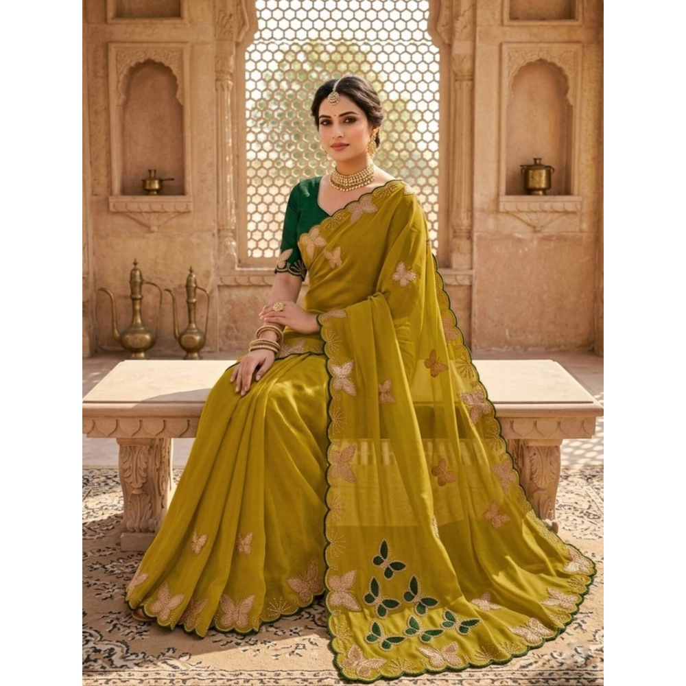 Women's Star Georgette Embellished Saree with Blouse – Mustard