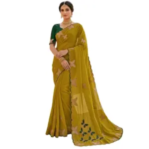 Women's Star Georgette Embellished Saree with Blouse – Mustard