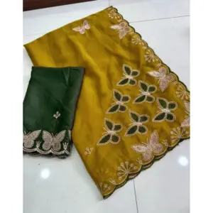 Women's Star Georgette Embellished Saree with Blouse – Mustard