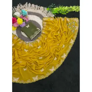 Women's Star Georgette Embellished Saree with Blouse – Mustard