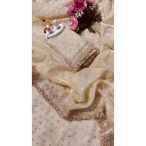 Women's Silk Embellished Saree with Blouse – Beige