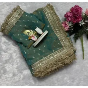 Women's Silk Embellished Saree with Blouse – Green