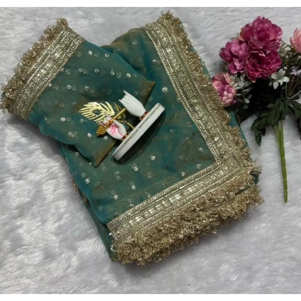Women's Silk Embellished Saree with Blouse – Green