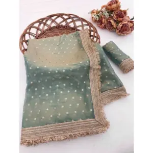 Women's Silk Embellished Saree with Blouse – Green