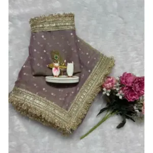 Women's Silk Embellished Saree with Blouse – Lavender