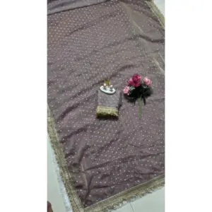 Women's Silk Embellished Saree with Blouse – Lavender
