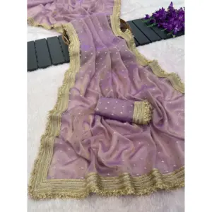Women's Silk Embellished Saree with Blouse – Lavender