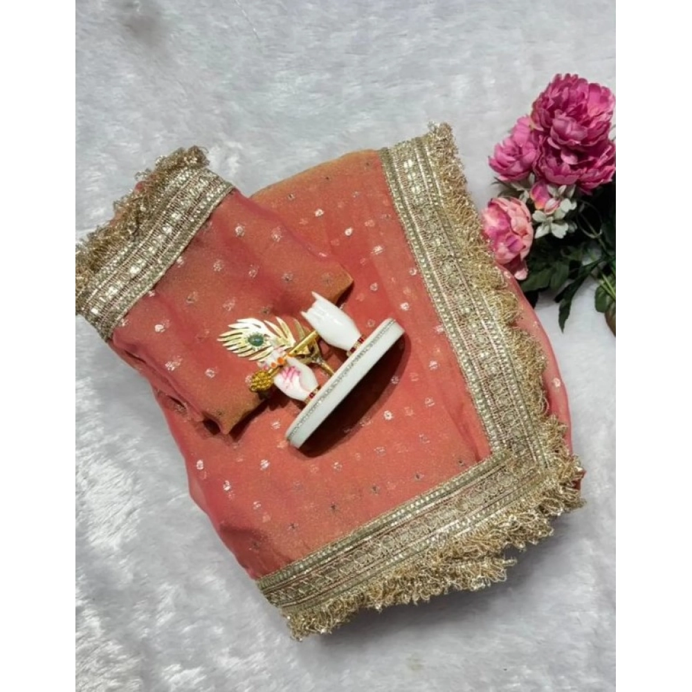 Women's Silk Embellished Saree with Blouse – Peach