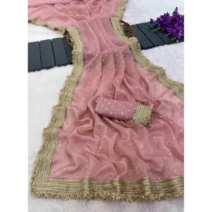 Women's Silk Embellished Saree with Blouse – Pink