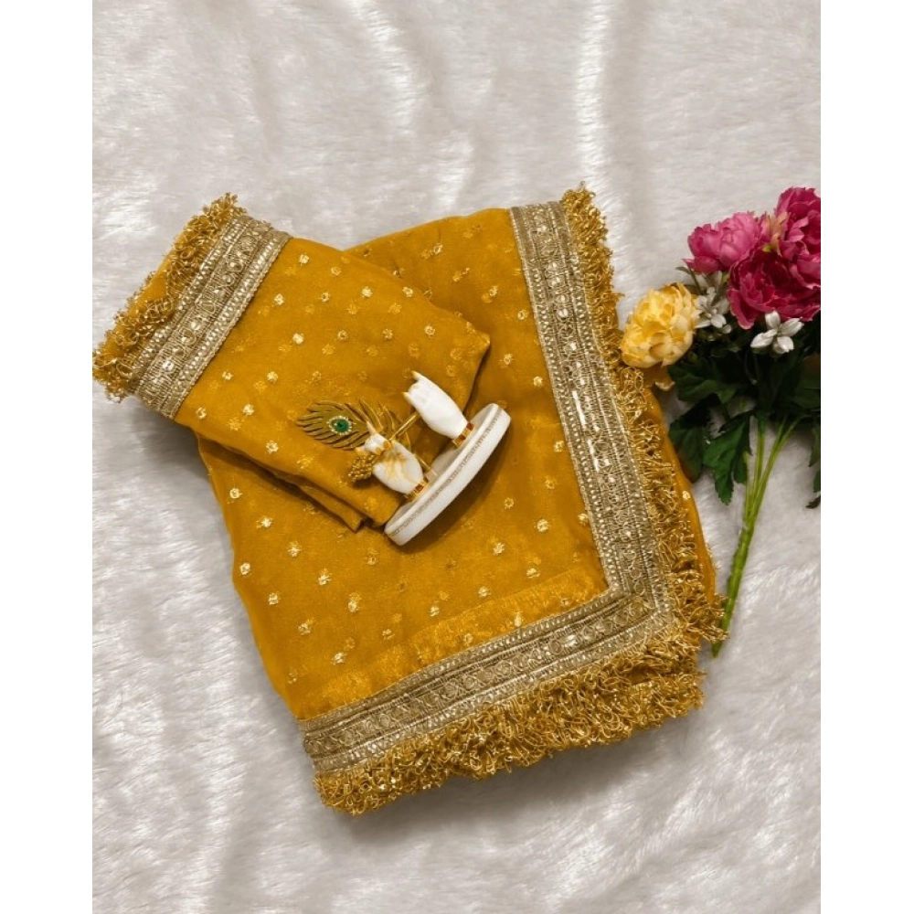 Women's Silk Embellished Saree with Blouse – Yellow