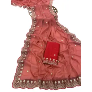 Women's Star Georgette Embroidered Saree with Blouse – Orange