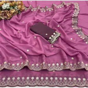 Women's Star Georgette Embroidered Saree with Blouse – Pink