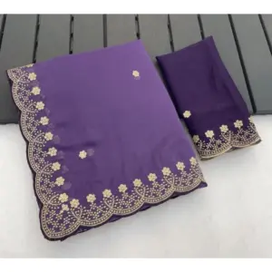 Women's Star Georgette Embroidered Saree with Blouse – Purple