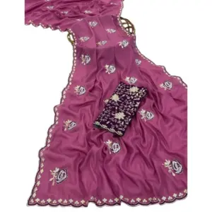 Women's Star Georgette Embroidered Saree with Blouse – Pink