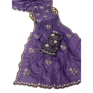 Women's Star Georgette Embroidered Saree with Blouse – Purple